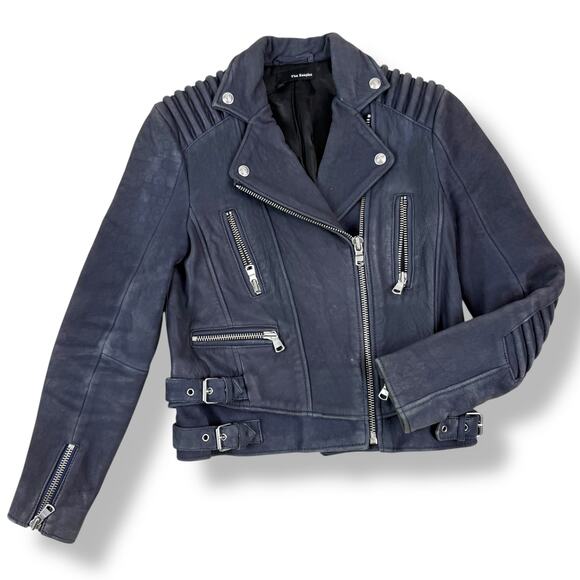 THE KOOPLES blue lamb leather motorcycle biker jacket - Picture 2 of 16